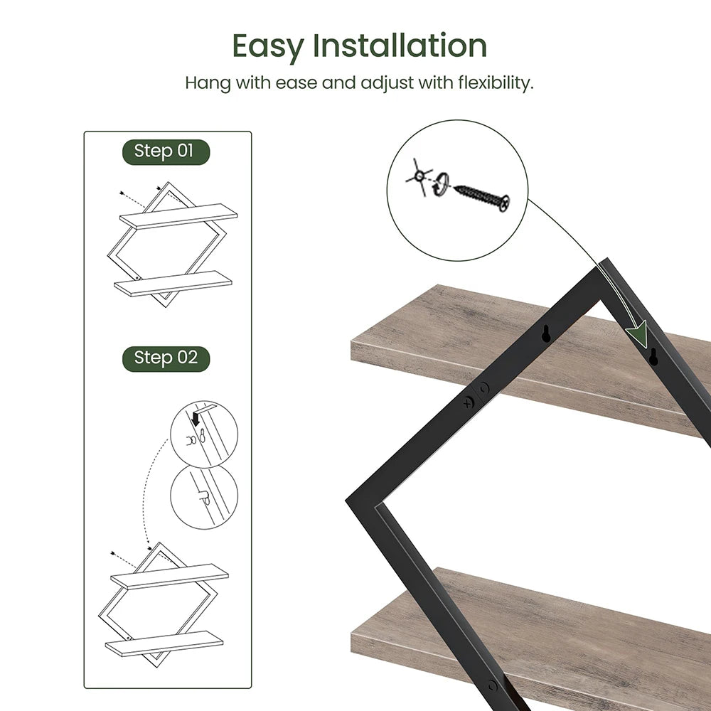 Dual Tier Floating Wall Shelves With Rust Proof Steel Rails