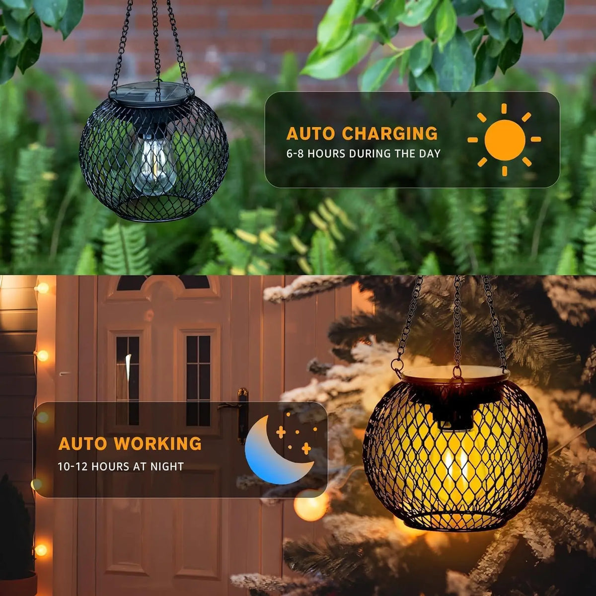 Retro Metal Solar Lanterns Outdoor Waterproof Hanging LED Patio Lighting