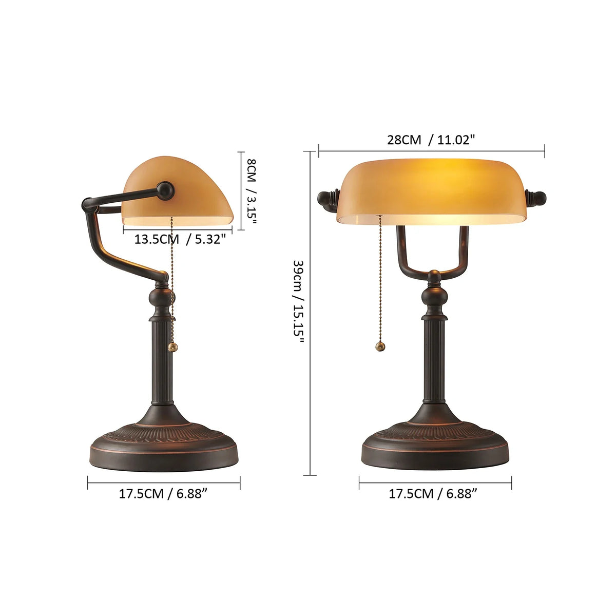 Traditional Glass Bankers Desk Lamp Featuring Zipper Switch And E27