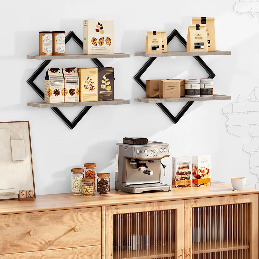 Dual Tier Floating Wall Shelves With Rust Proof Steel Rails