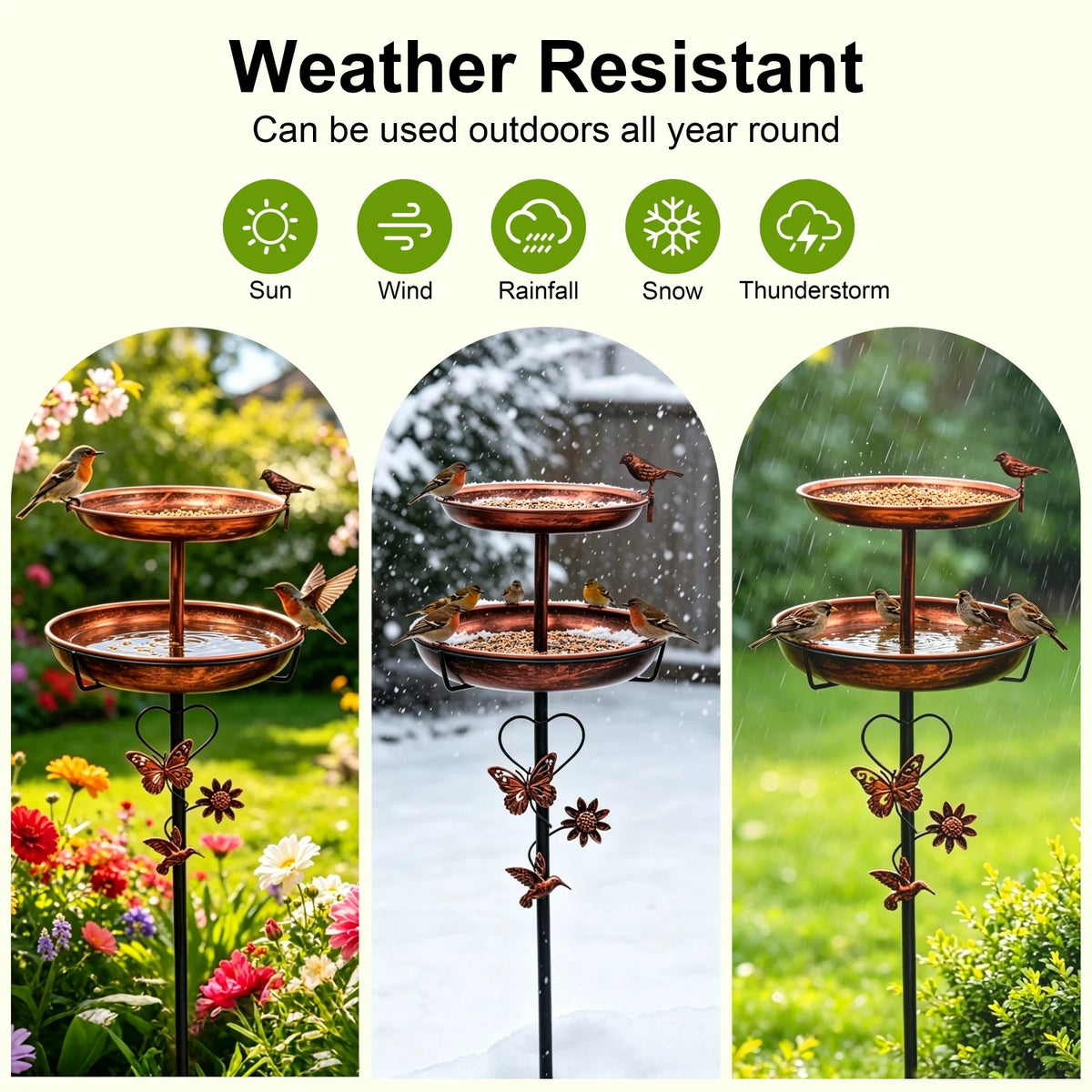 2 Tier Copper Metal Bird Bath For Garden Outdoor Decor