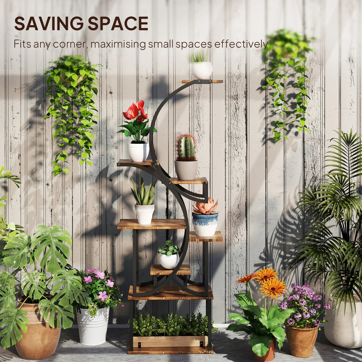 Outsunny Eight Tier Metal Plant Stand With Carbonized Finish