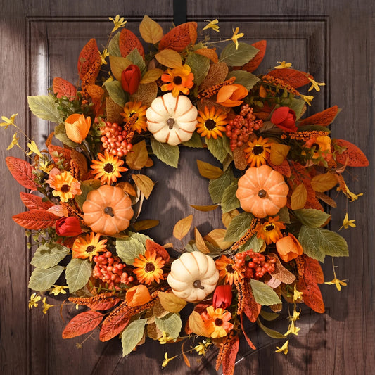 WAIPFARU Artificial Autumn Wreath For Front Door Home Decor