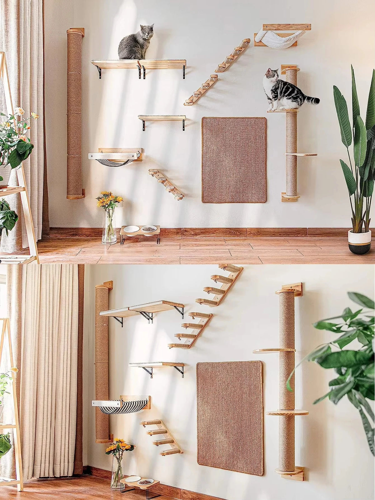 CWV Wall Mounted Cat Tree With Sisal Scratching Posts Hammock