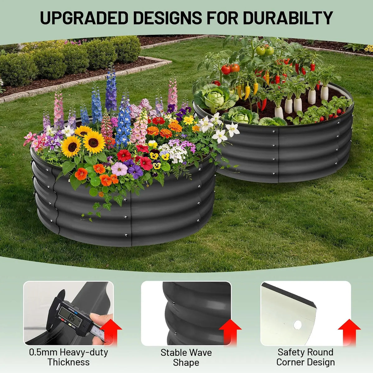 Tacleekii Galvanized Metal Raised Garden Bed Planter Set With Gloves