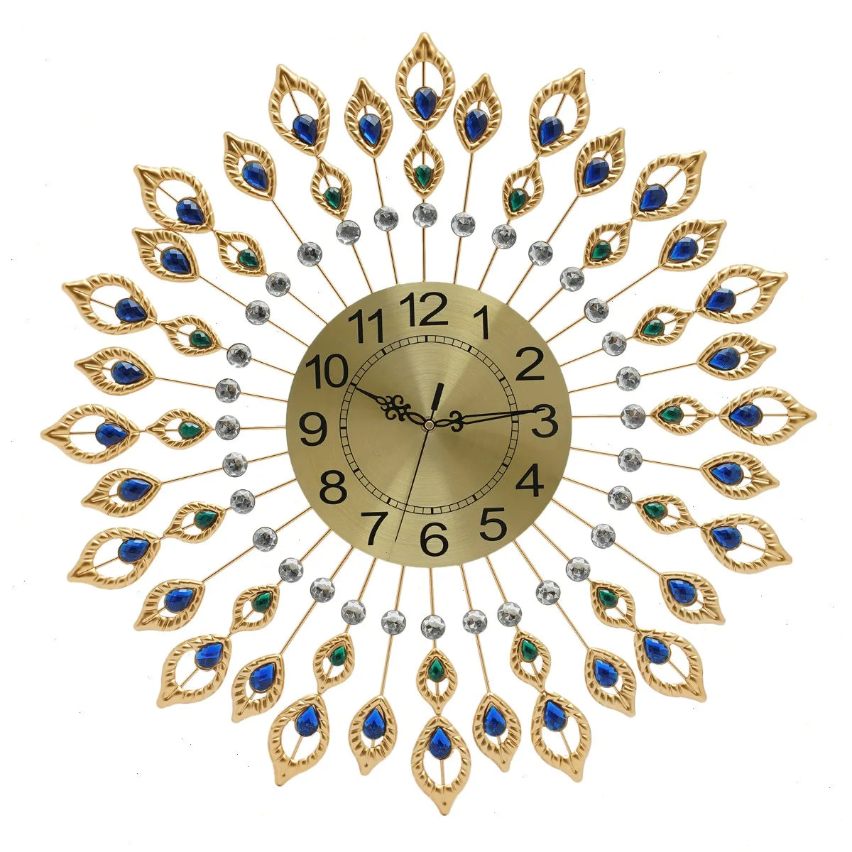 Silent Quartz Peacock Feather Wall Clock With Metal Frame