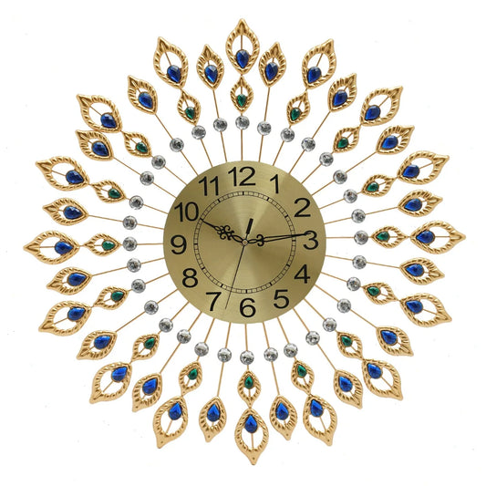 Silent Quartz Peacock Feather Wall Clock With Metal Frame