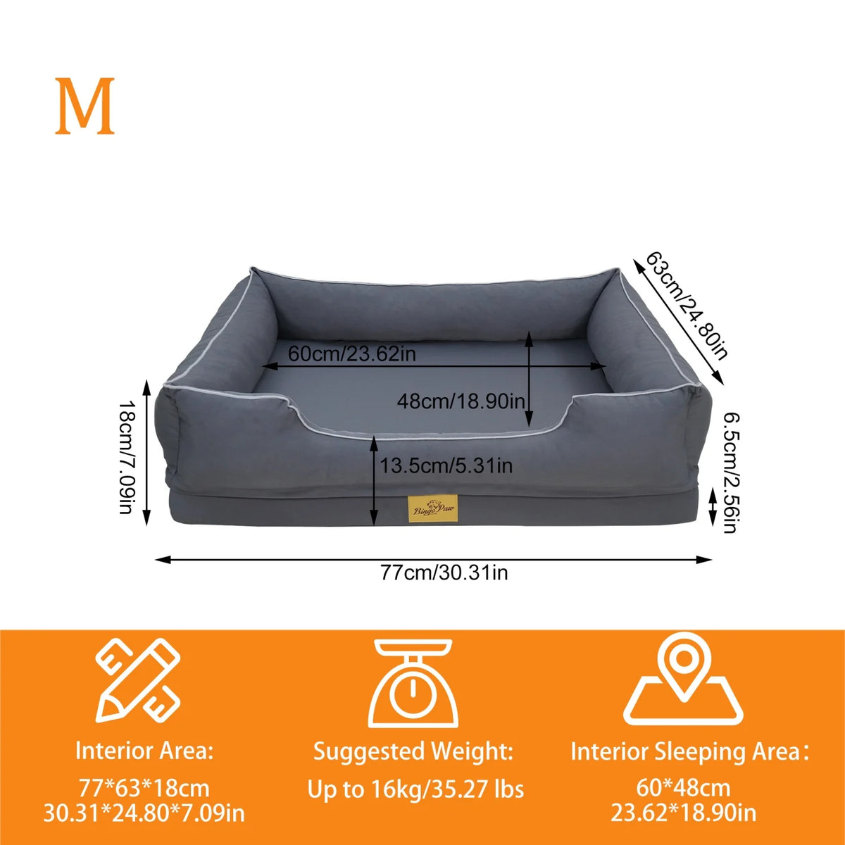 Bingopaw Orthopedic Dog Bed With Removable Washable Cover And Foam Bolsters