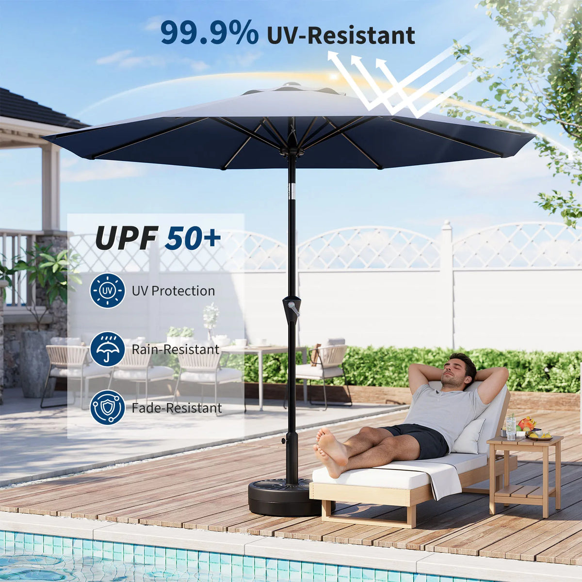 Outdoor Patio Umbrella With Crank Lift And Vented Canopy