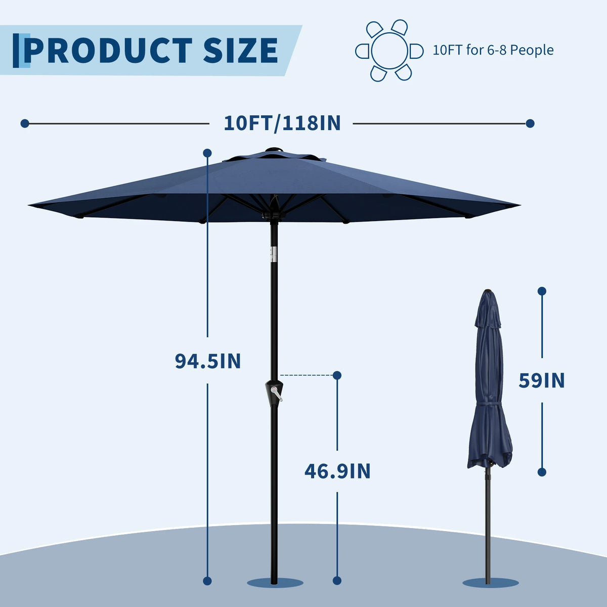 Outdoor Patio Umbrella With Crank Lift And Vented Canopy
