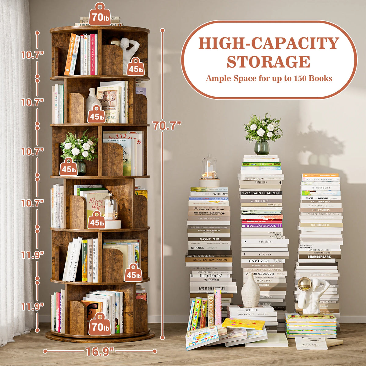 Aheaplus Rotating Wood Corner Bookshelf With Smooth Revolving Design