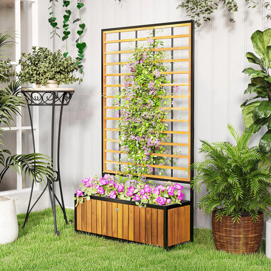 Outsunny Raised Garden Bed With Wooden Trellis And Planters