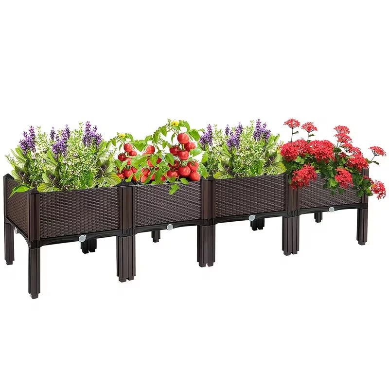 Elevated Plastic Garden Planter Box With Legs And Drainage