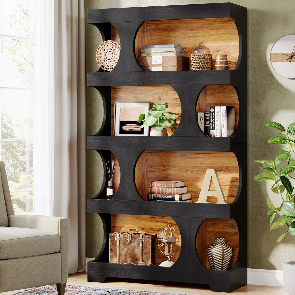 Tribesigns Vintage Wooden Bookcase With Four Tier Open Shelf Storage