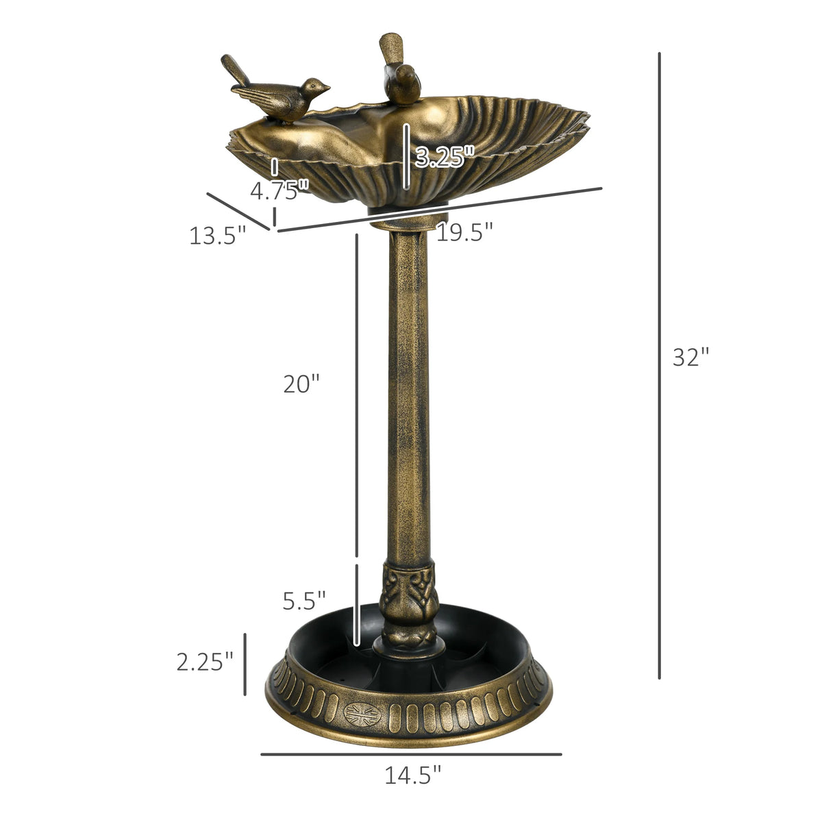 Outsunny Antique Dual Basin Bird Bath With Planter Pedestal