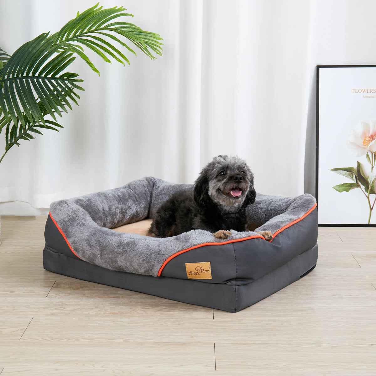 BINGOPAW Orthopedic Foam Dog Bed With Cotton Bolster Removable Cover