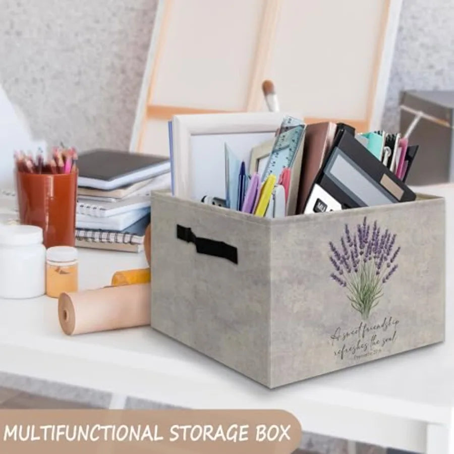 Christian Lavender Floral Foldable Storage Basket With Handles