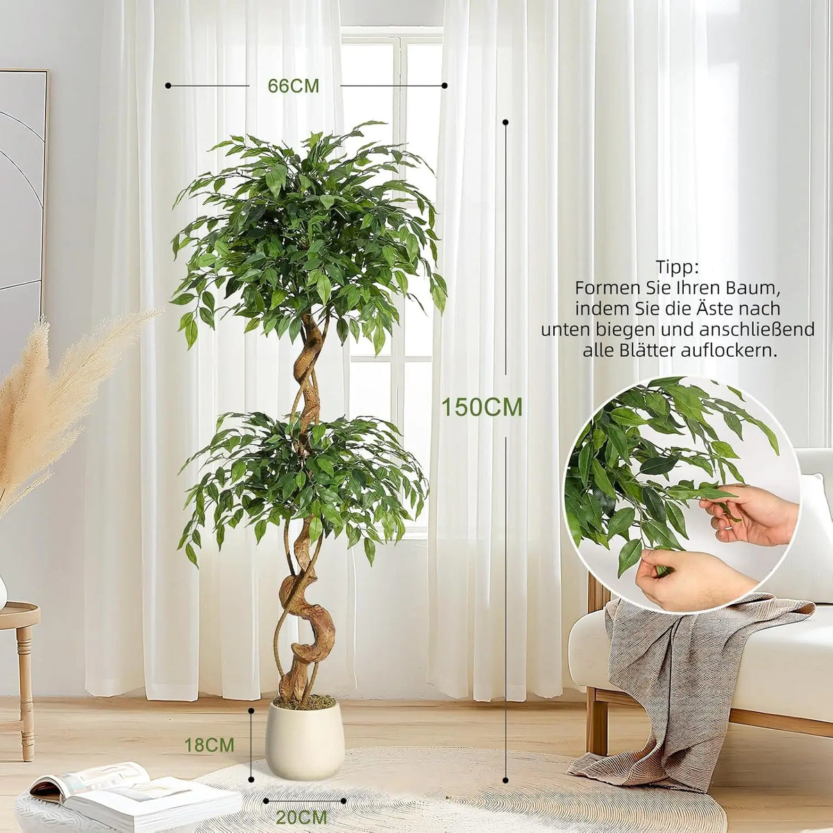 Premium Artificial Ficus Tree With Realistic Silk Leaves