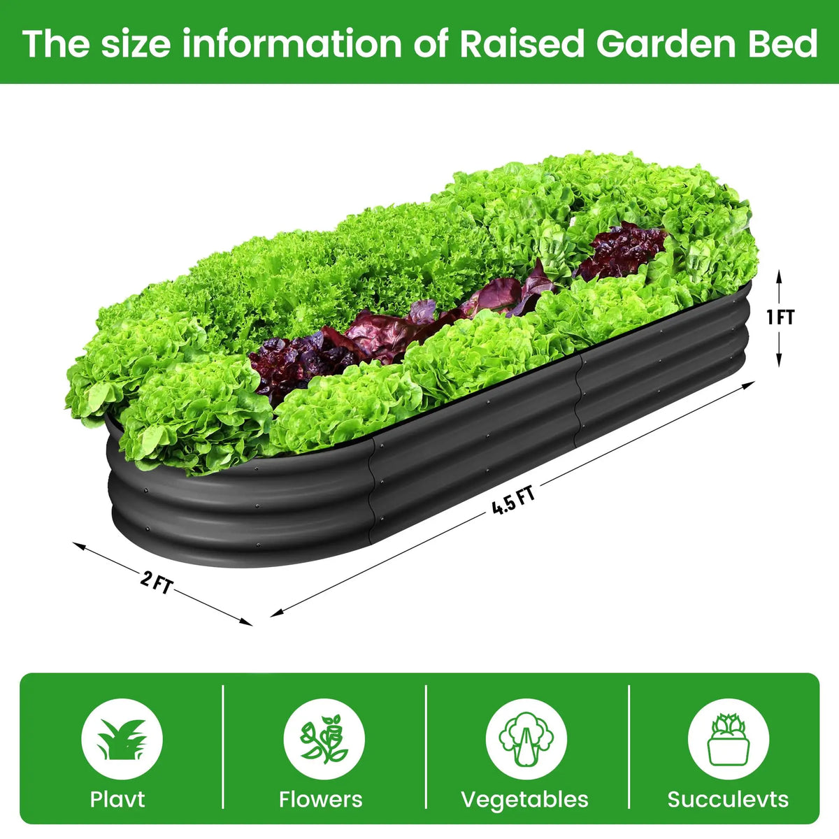 HiMISS Oval Galvanized Steel Raised Garden Planter Box