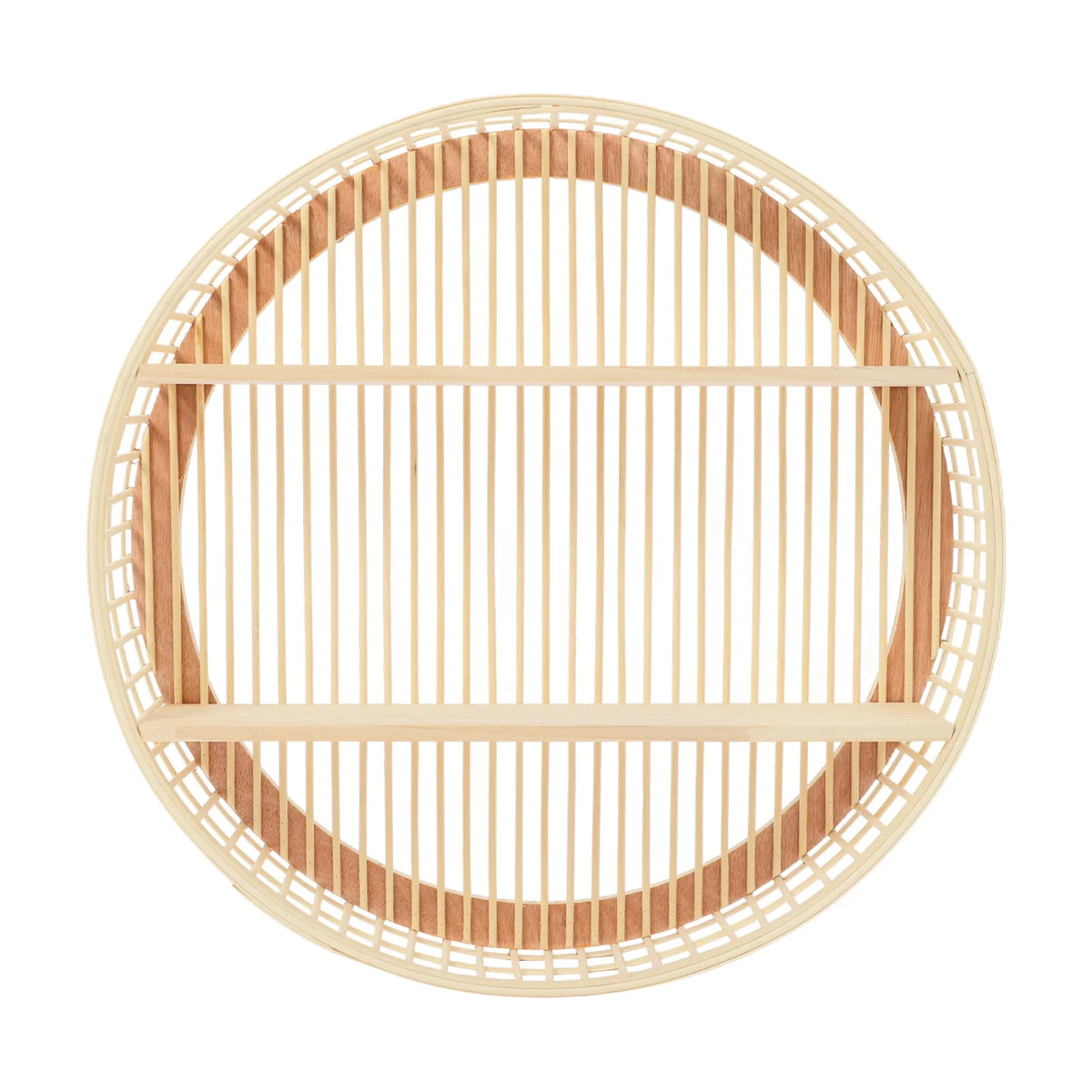Two Tier Round Bamboo Wall Shelf With Farmhouse Decor