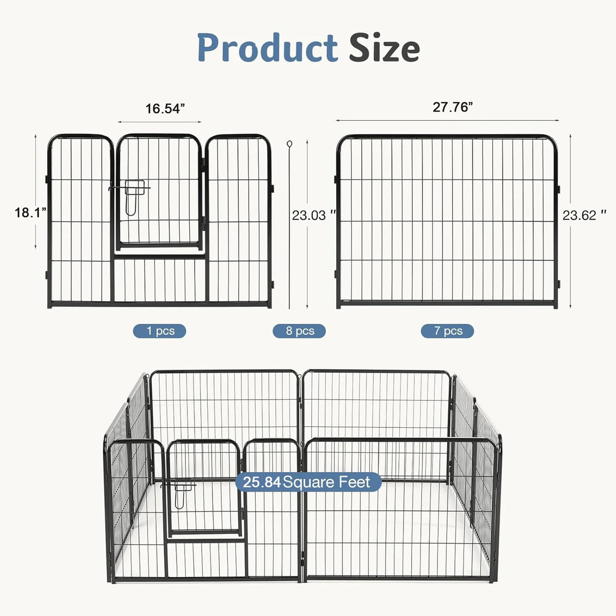 Jhk Foldable Metal Dog Playpen With Eight Panels For Pets