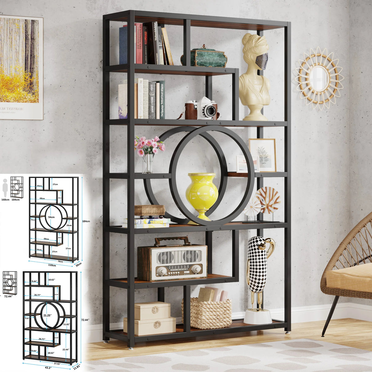Tribesigns Industrial Five Tier Freestanding Bookshelf Storage Unit