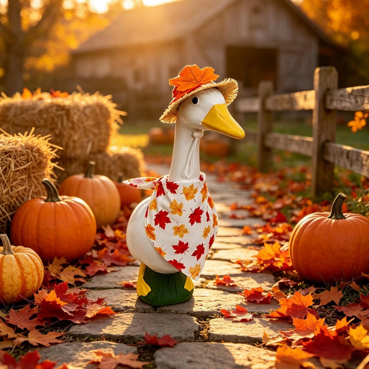 Thanksgiving Porch Goose Fall Leaves Scarf And Hat Garden Decor