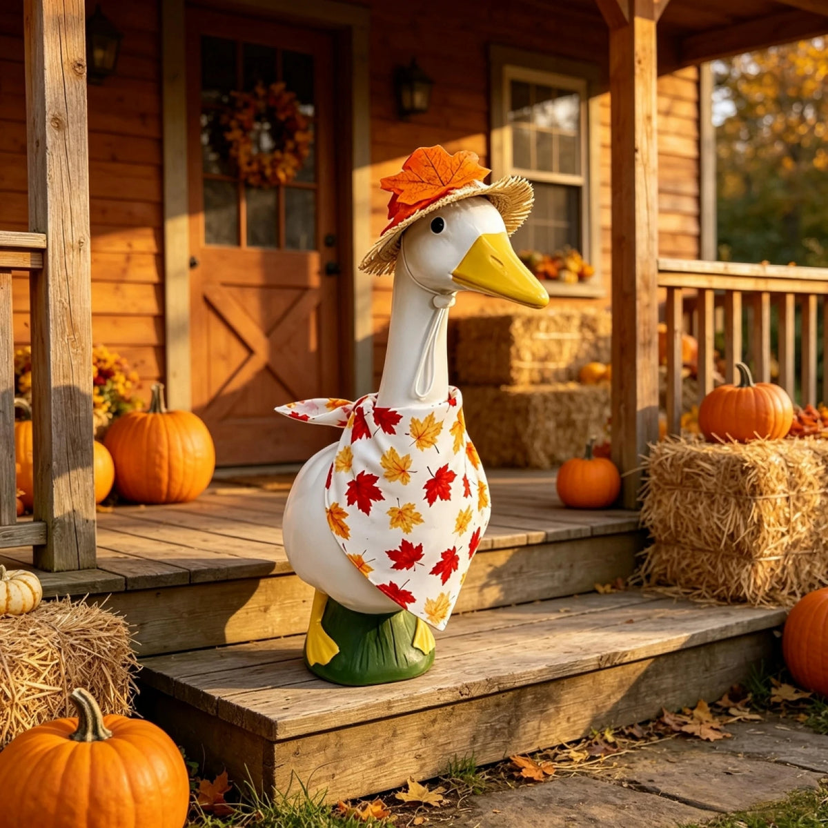 Thanksgiving Porch Goose Fall Leaves Scarf And Hat Garden Decor