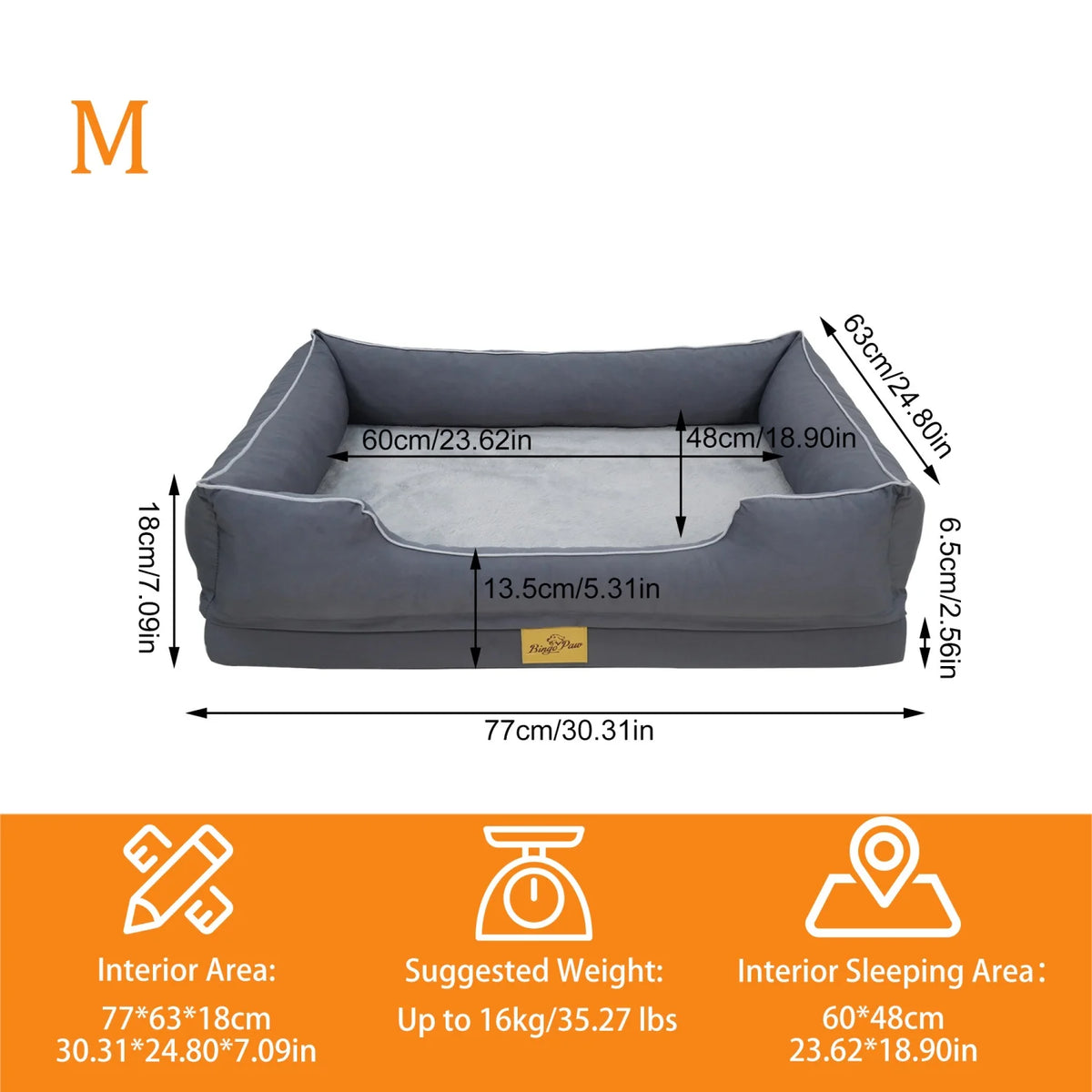 Bingopaw Rectangular Orthopedic Dog Sofa Bed With Removable Washable Cover