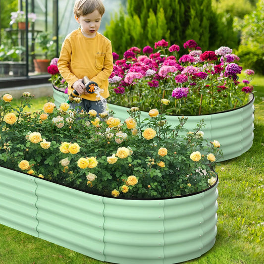 HiMISS Oval Galvanized Steel Raised Garden Planter Box