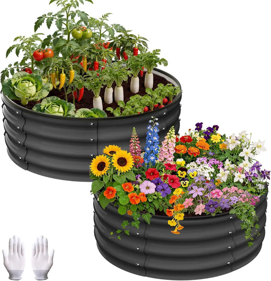 Tacleekii Galvanized Metal Raised Garden Bed Planter Set With Gloves