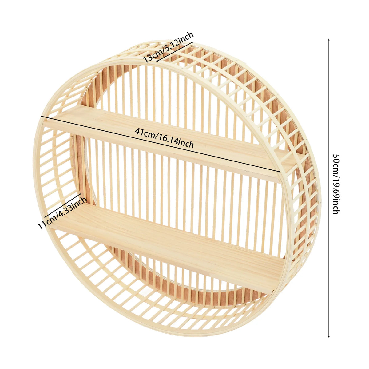 Two Tier Round Bamboo Wall Shelf With Farmhouse Decor