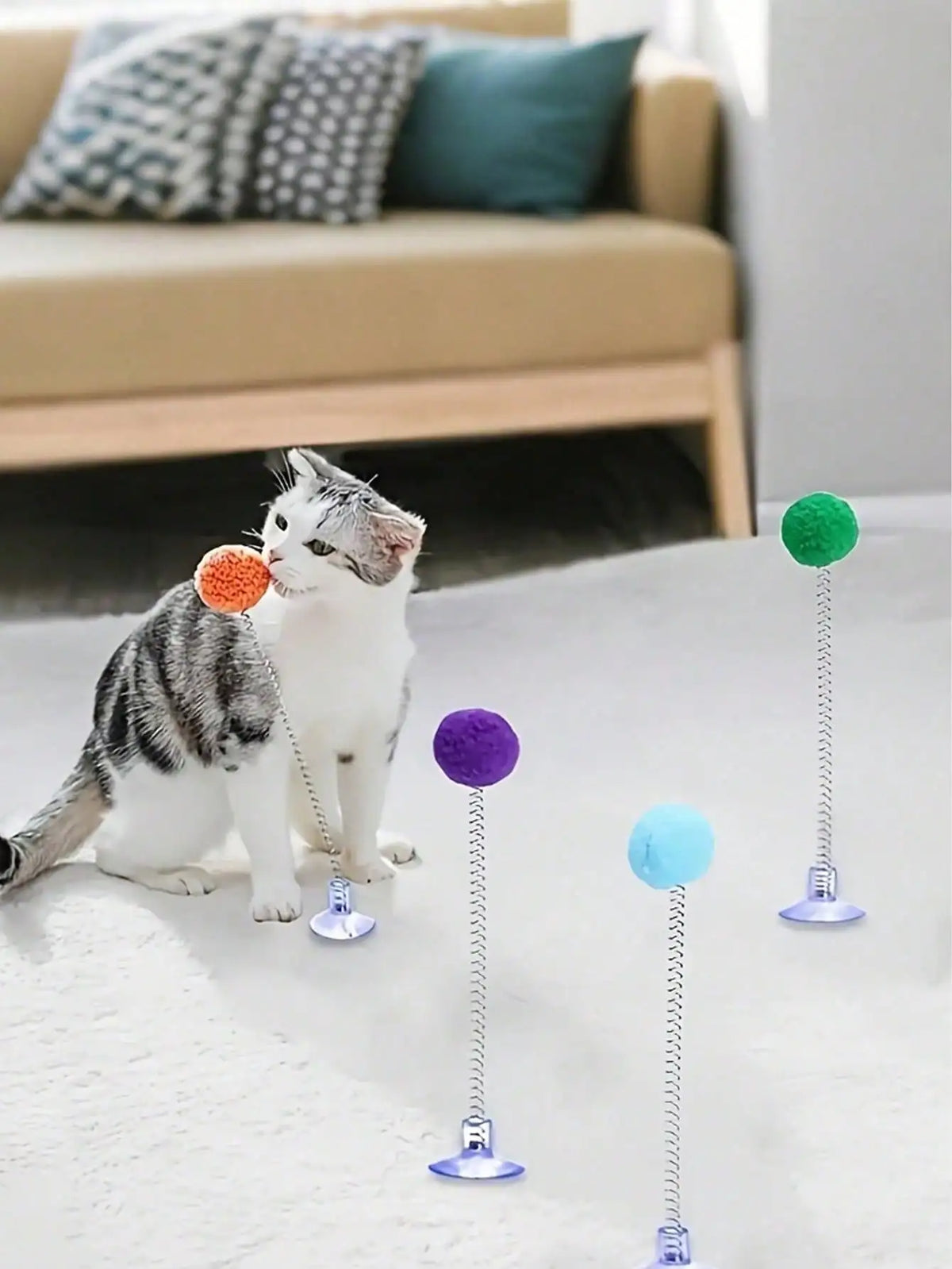 Interactive Cat Toy Set Featuring Plush Ball And Spring Wand