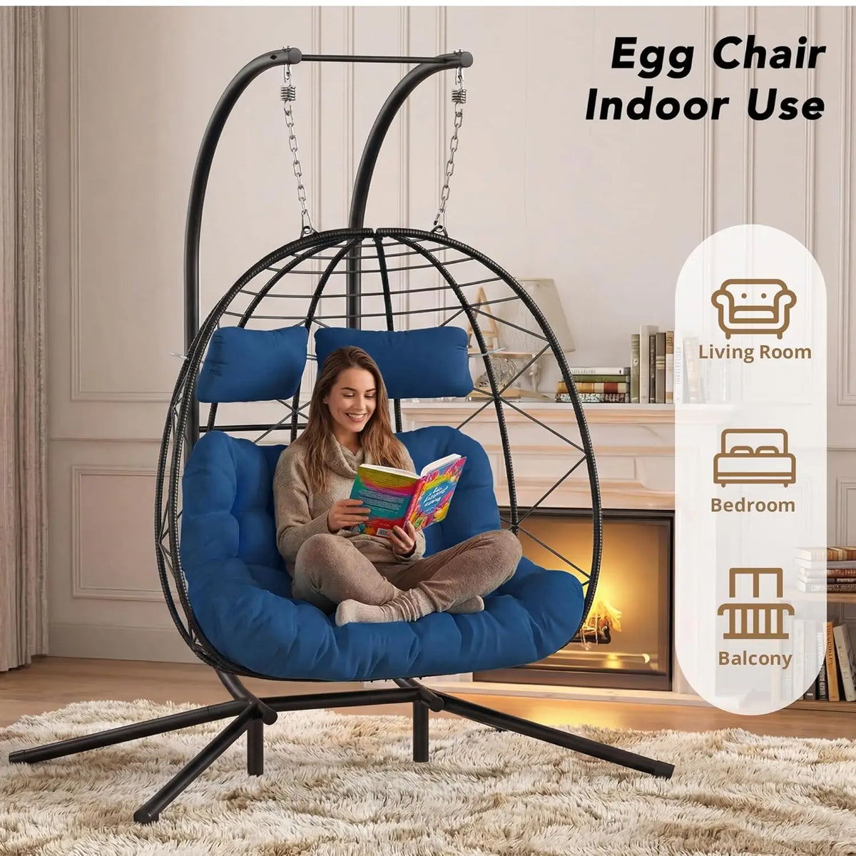 Wicker Double Hanging Egg Chair With Stand For Indoor Outdoor
