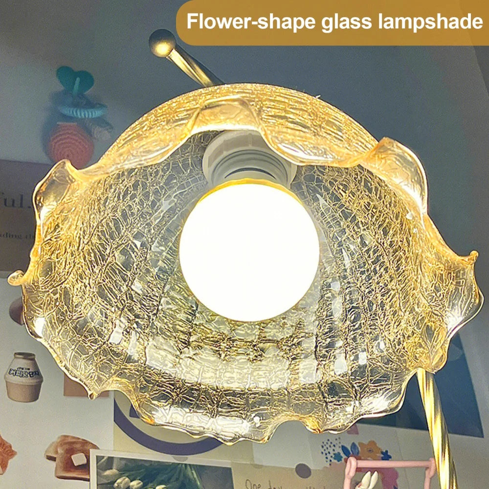 Mid Century Modern Glass Flower Bedside Reading Desk Lamp