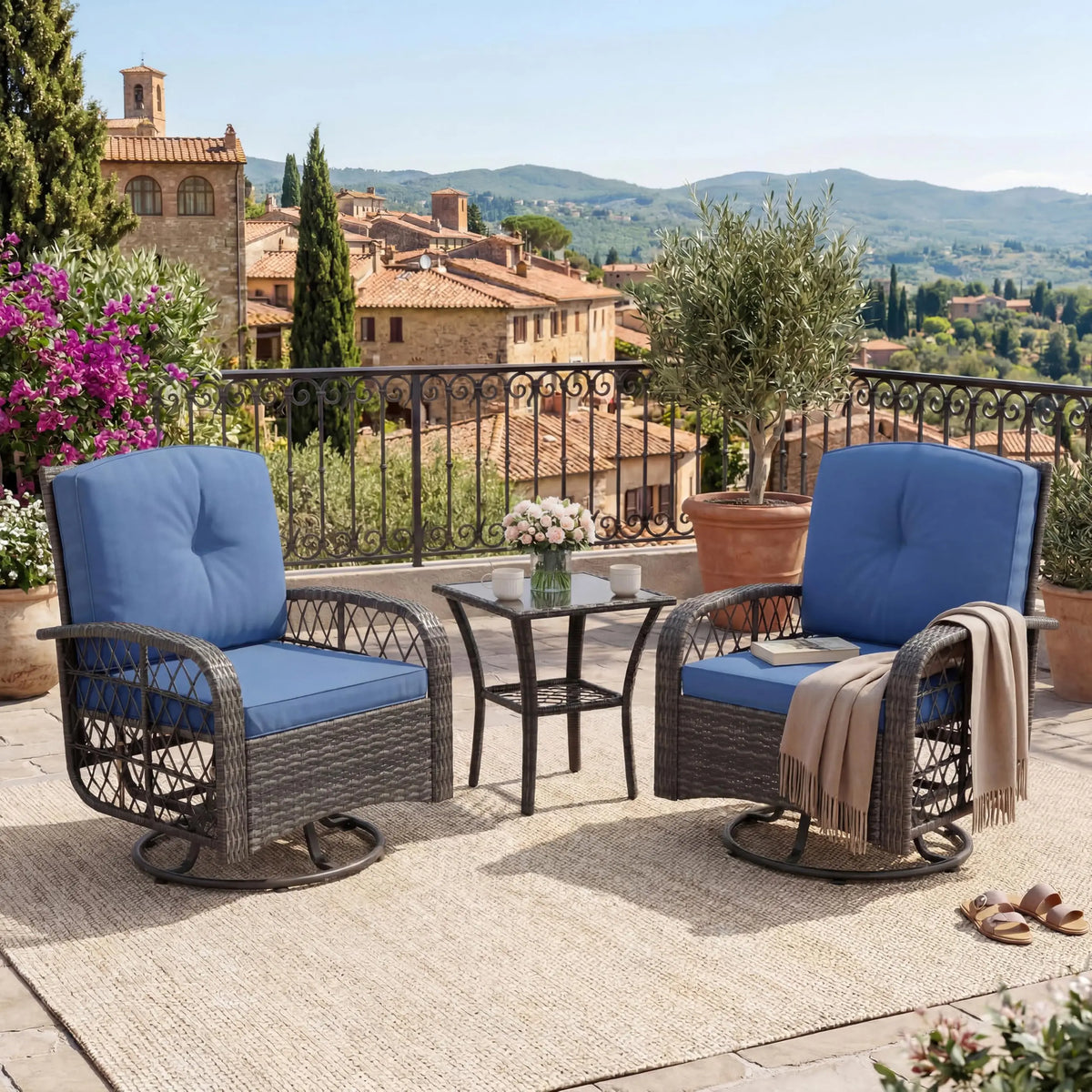 HobbyLane Outdoor Wicker Patio Conversation Set With Cushions