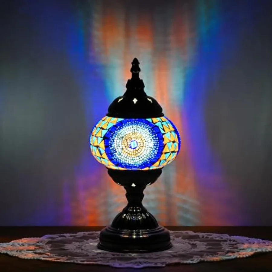Turkish Solar Desk Lamp With Handmade Mosaic Glass Lantern