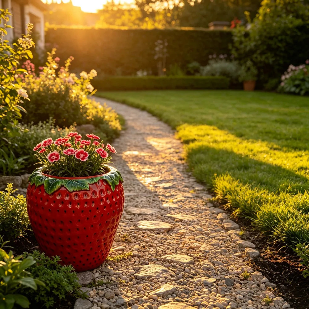 Decorative Strawberry Shaped Polyresin Garden Planter Pot