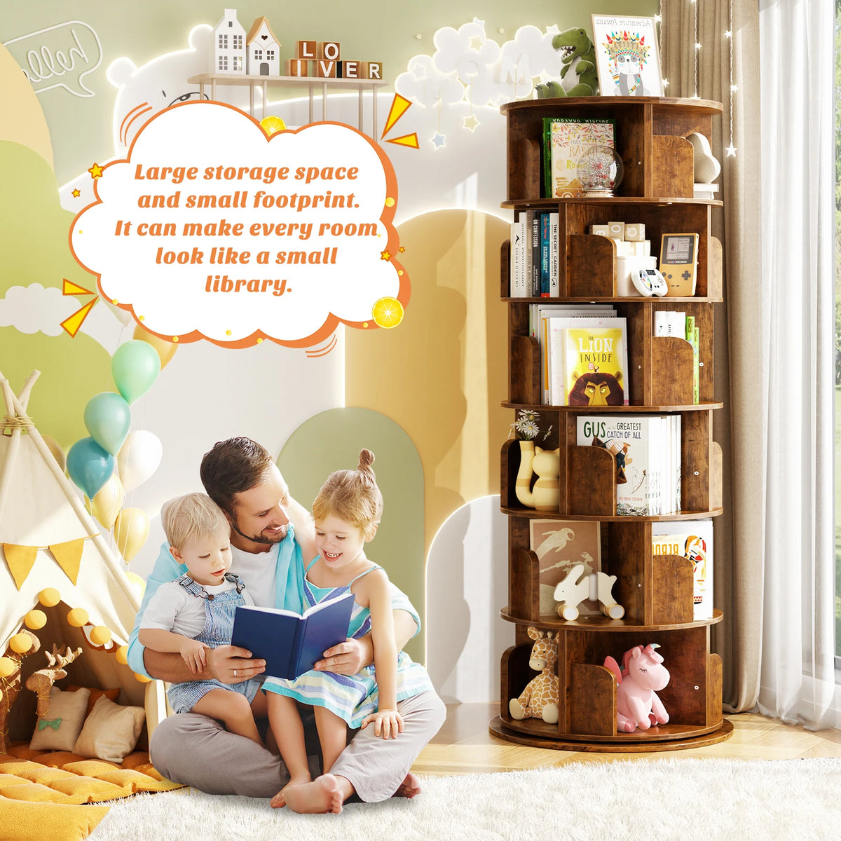 Aheaplus Rotating Wood Corner Bookshelf With Smooth Revolving Design
