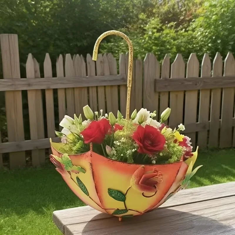 Umbrella Shaped Wall Mounted Metal Flower Basket Hanging Decor Planter