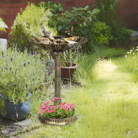 Outsunny Antique Dual Basin Bird Bath With Planter Pedestal