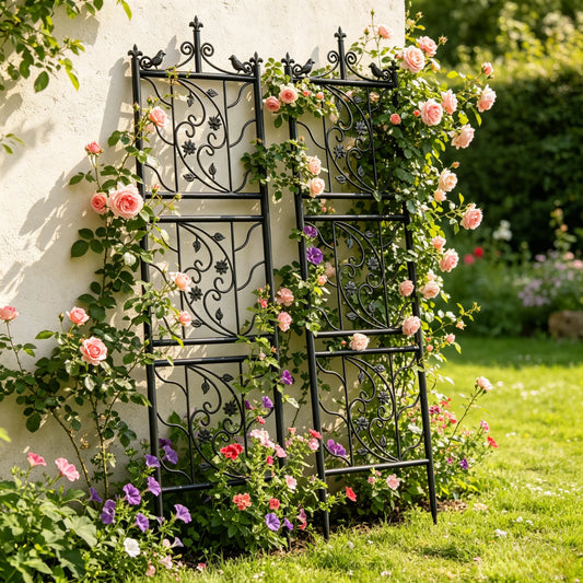 Metal Garden Trellis Bird Leaf Grid Panel Support Climbing Vine