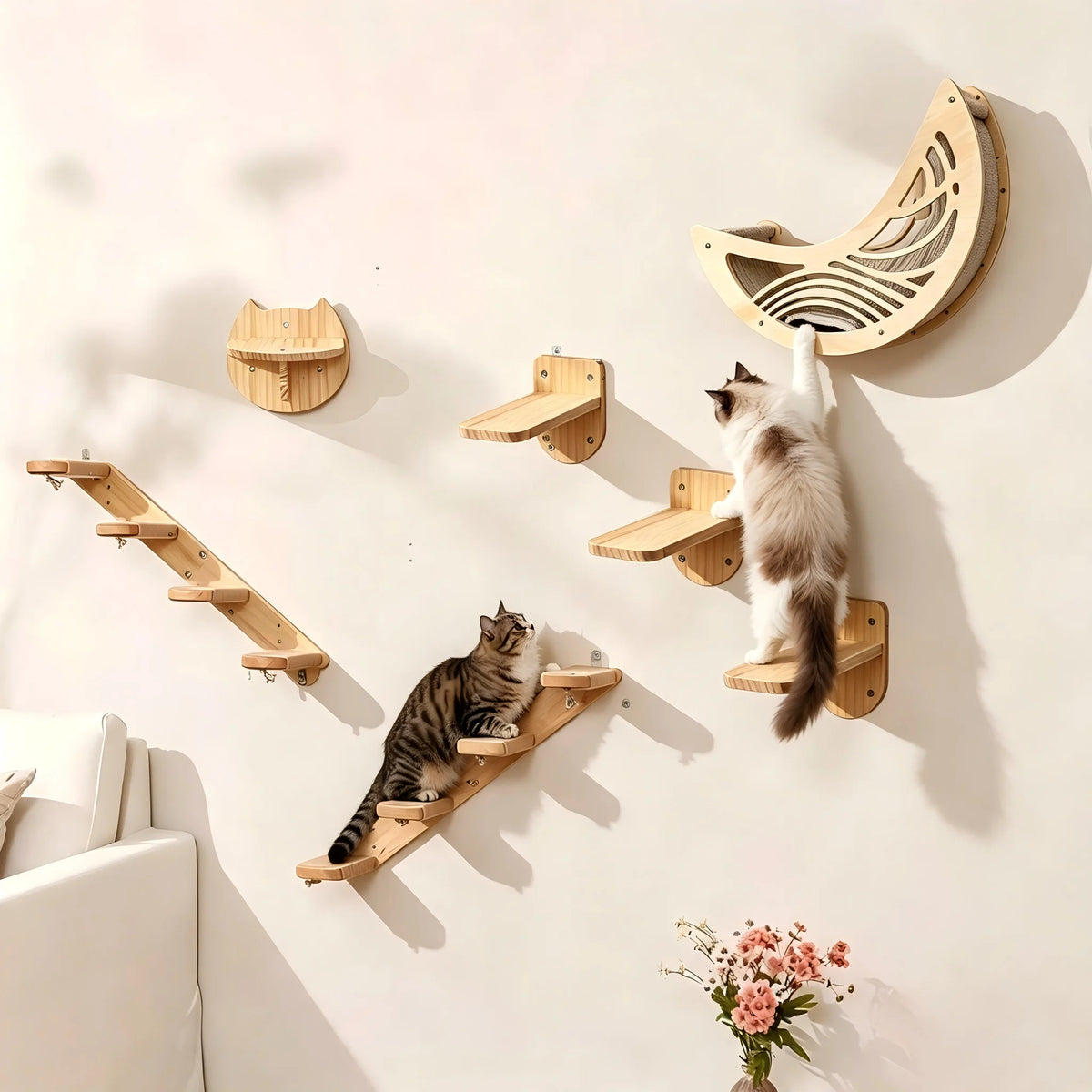 CWV Wall Mounted Cat Shelves Moon Hammock Star Perch