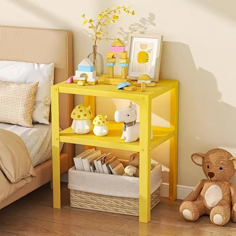 Industrial Metal Nightstand Floor Storage Rack With Open Shelves