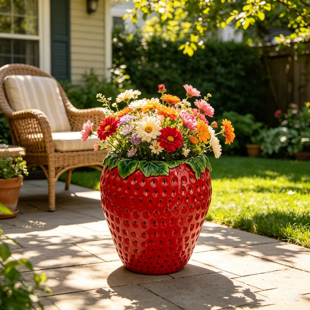 Decorative Strawberry Shaped Polyresin Garden Planter Pot