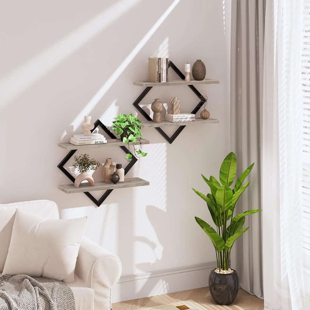 Dual Tier Floating Wall Shelves With Rust Proof Steel Rails