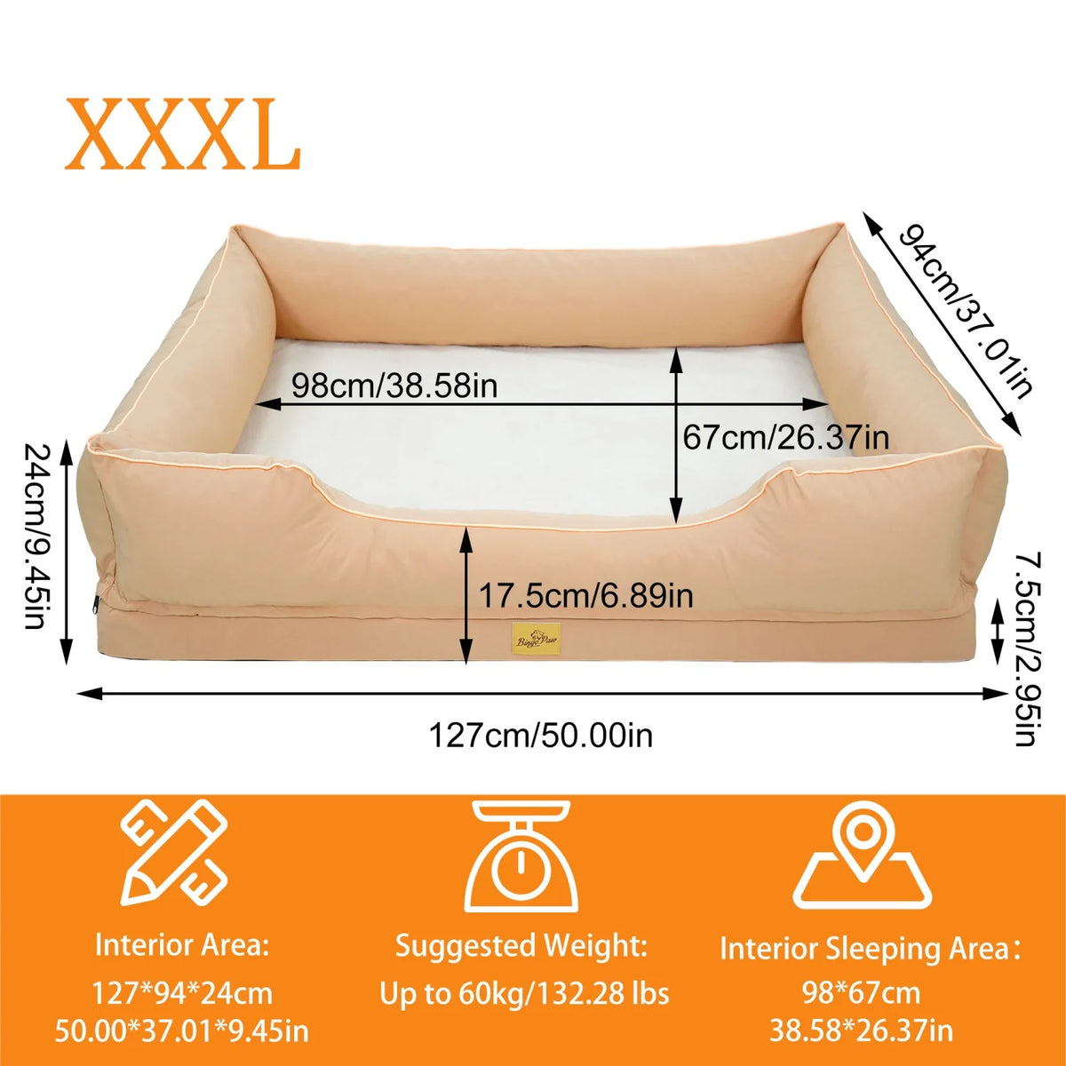 Bingopaw Rectangular Orthopedic Dog Sofa Bed With Removable Washable Cover
