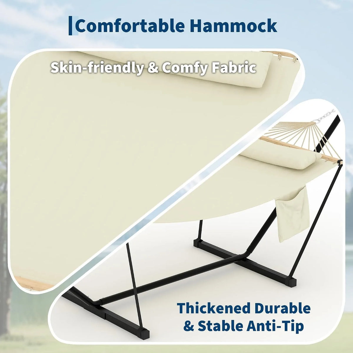 Double Hammock With Stand And Pillow For Outdoor Relaxation