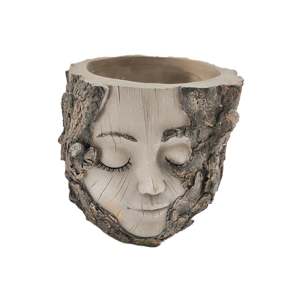Handpainted Resin Tree Stump Girl Planter For Home Decor Shelf