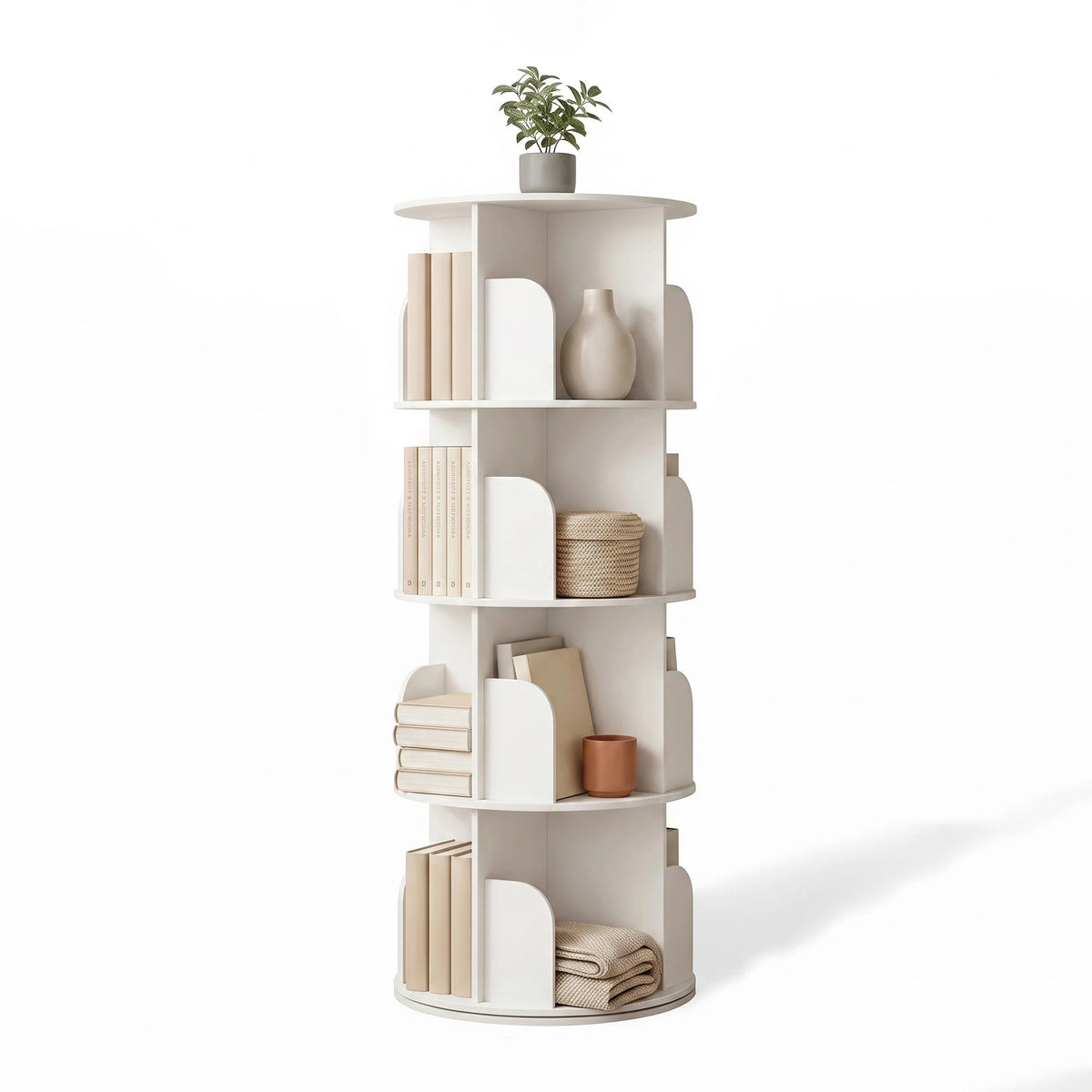 JHK Freestanding Rotating Corner Bookshelf With Storage Display